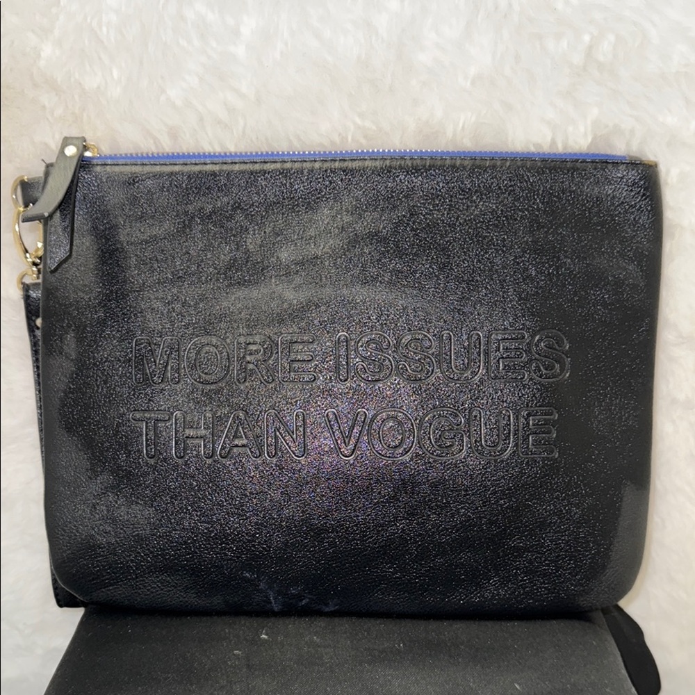 ⬇️More Issues Than Vogue Chic Black Wristlet with Blue Zipper